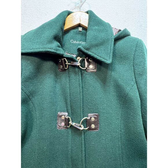 Calvin Klein Women's Wool Hooded Winter Coat Long Sleeve Sz 4 Sea Green Full Zip - Picture 6 of 14